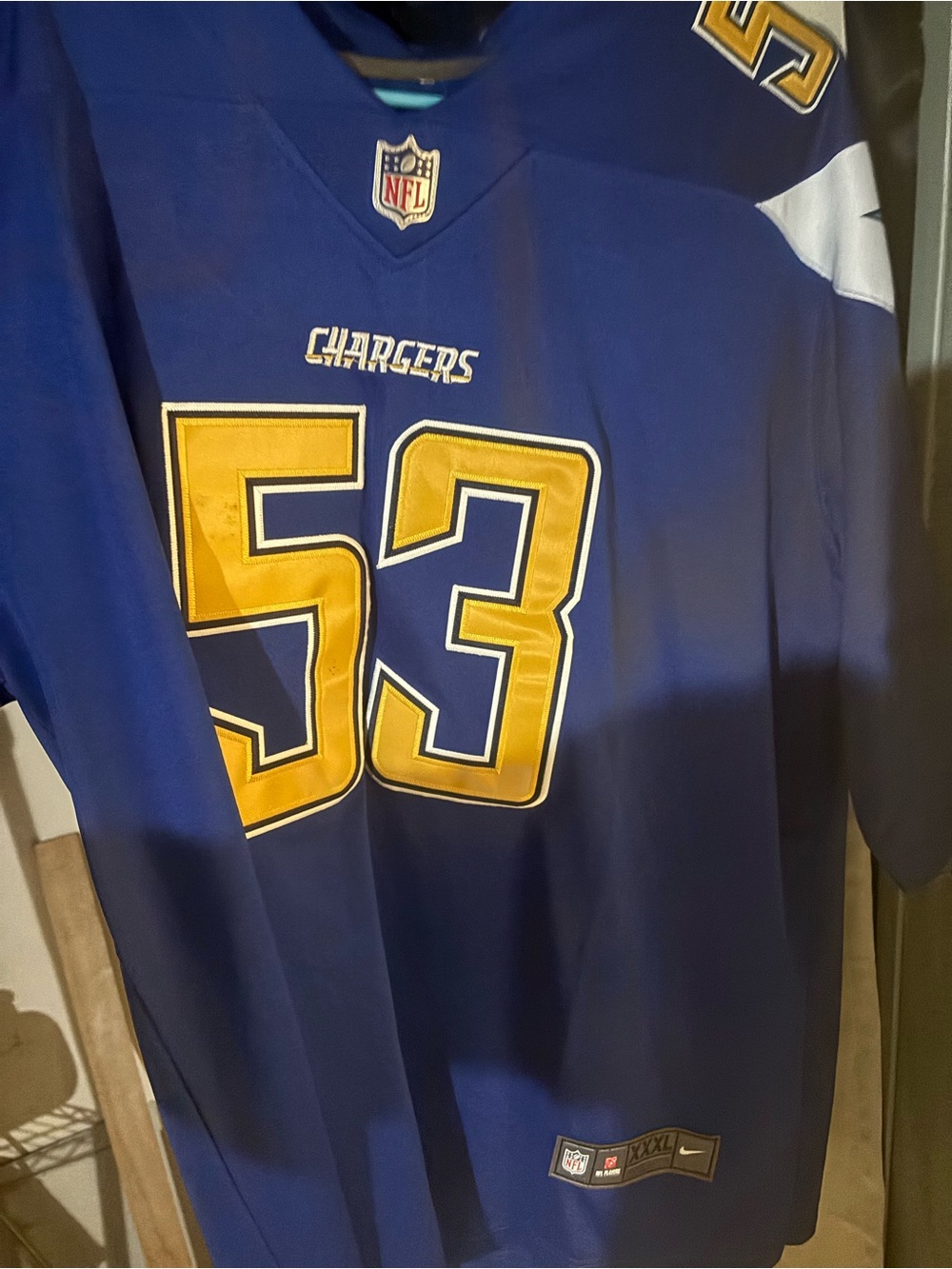 Los Angeles Chargers #53 Blue and Gold Jersey #53 Pouncey